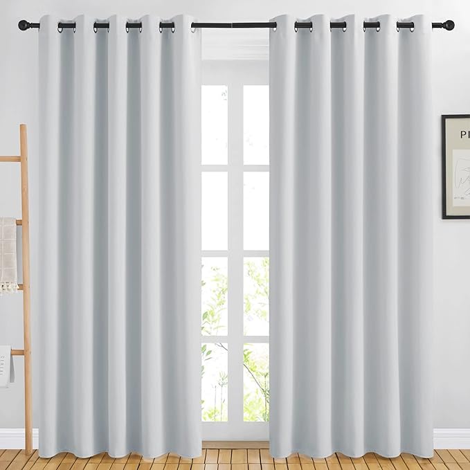 NICETOWN Blackout Curtains Panels for Living Room, 2 Panels, 66 x 80 Inch, Greyish White, 3 Pass Microfiber Noise Reducing Thermal Insulated Solid Ring Top Blackout Window Drapes