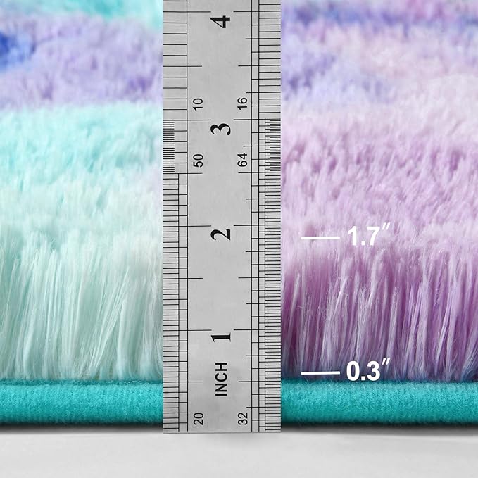 Deerhoo Large Shag Area Rugs 5 x 8, Tie-Dyed Plush Fuzzy Rugs for Living Room, Ultra Soft Fluffy Furry Rug for Bedroom, Indoor Carpet Nursery Rugs for Kids Room Home Decor, Rainbow