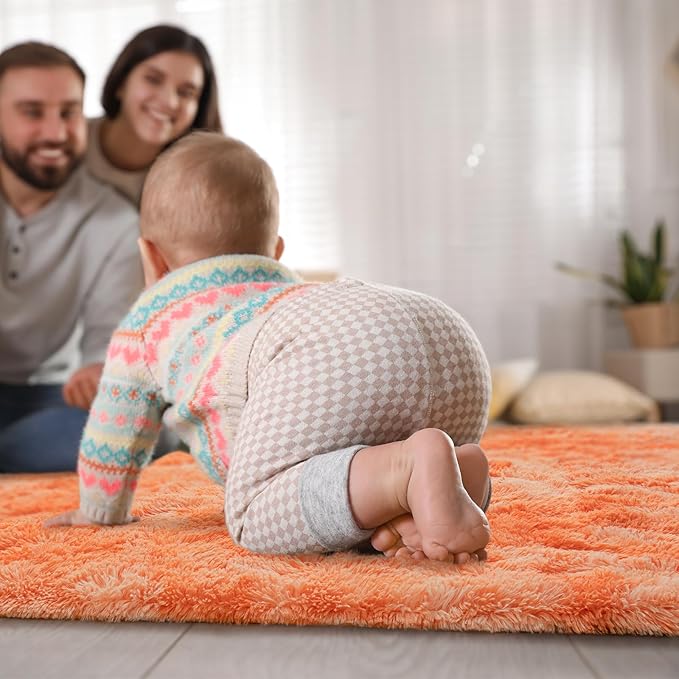 Goideal Fluffy Rug for Bedroom Living Room, 4x6 Orange Area Rugs, Faux Fur Shag Modern Carpet Ultra Soft Girls Boys Room Home Decor, Tie-Dyed