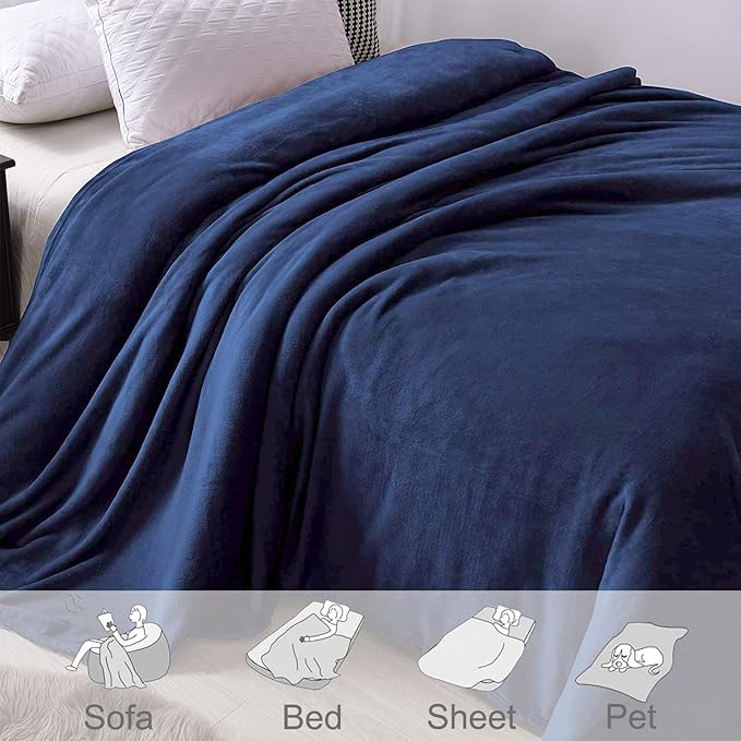 Exclusivo Mezcla Fleece Blanket Twin Size for Bed, Super Soft and Warm, All Season, Cozy, Plush, Lightweight, 60x80 Inches Navy Blue
