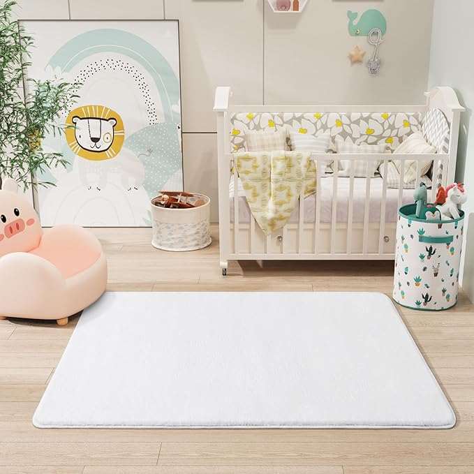 Amearea Modern Washable Runner Rugs, 2x4 Feet White Bedroom Runner Rug, Small Area Rugs for Bedroom Living Room, Non Slip Memory Foam Rug for Hallway Entryway Kids Boys Girls Room Laundry Room