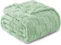 Exclusivo Mezcla Fleece Throw Blanket for Couch,Super Soft and Warm Lightweight Checkered Pattern Blanket for All Seasons, 50x60 Inches, Sage Green