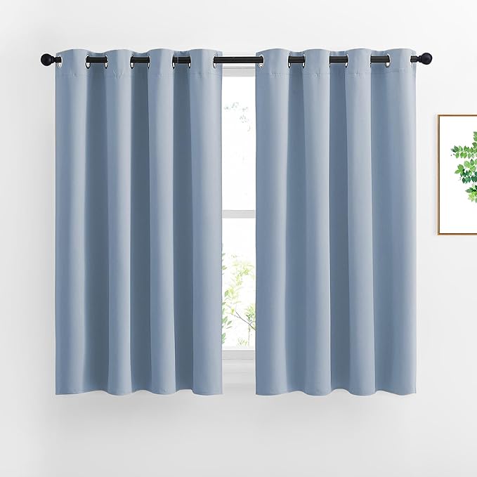 NICETOWN Blackout Curtains and Drapes for Kitchen - Thermal Insulated Solid Grommet Top Blackout Panels/Draperies for Kid's Room (Vintage Blue, 1 Pair, 46 x 54 Inch)