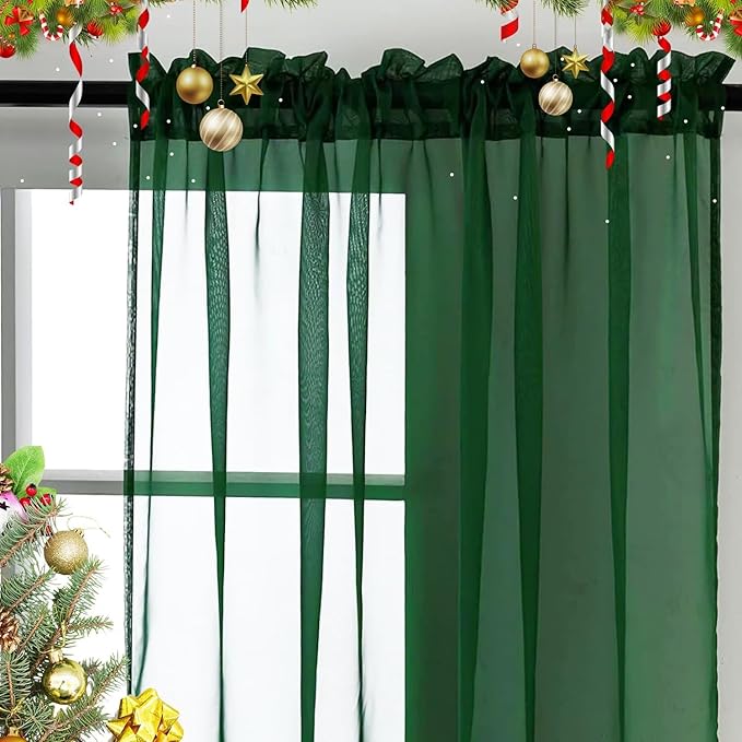 SpaceDresser Basic Rod Pocket Sheer Voile Window Curtain Panels White 1 Pair 2 Panels 42 Width 63 Inch Long for Kitchen Bedroom Children Living Room Yard(Foliage Green,42 W x 63 L)