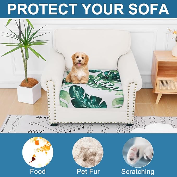Smiry Printed Couch Cushion Covers, Stretch Soft Couch Covers for Sofa, Washable Non-Slip Sofa Slipcover Furniture Protector for Indoor and Outdoor (1 Pack, Green)