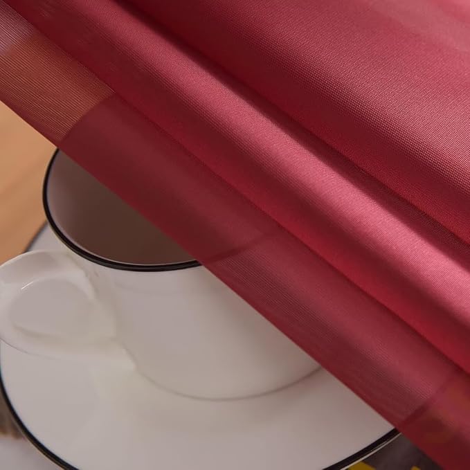 SpaceDresser Burgundy Sheer Curtains 4 Panels Rod Pocket Semi-Sheer Curtain 96 Inches Long Light Filtering Voile Window Drapes for Bedroom Living Room Kitchen, Each 52W x 96L