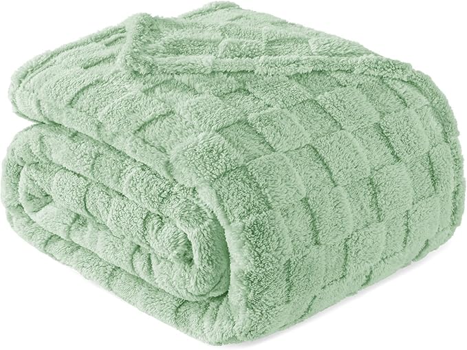 Exclusivo Mezcla Twin Size Flannel Fleece Blanket, Super Soft and Warm Lightweight Checkered Pattern Blanket for All Seasons, 60x80 Inches, Sage Green