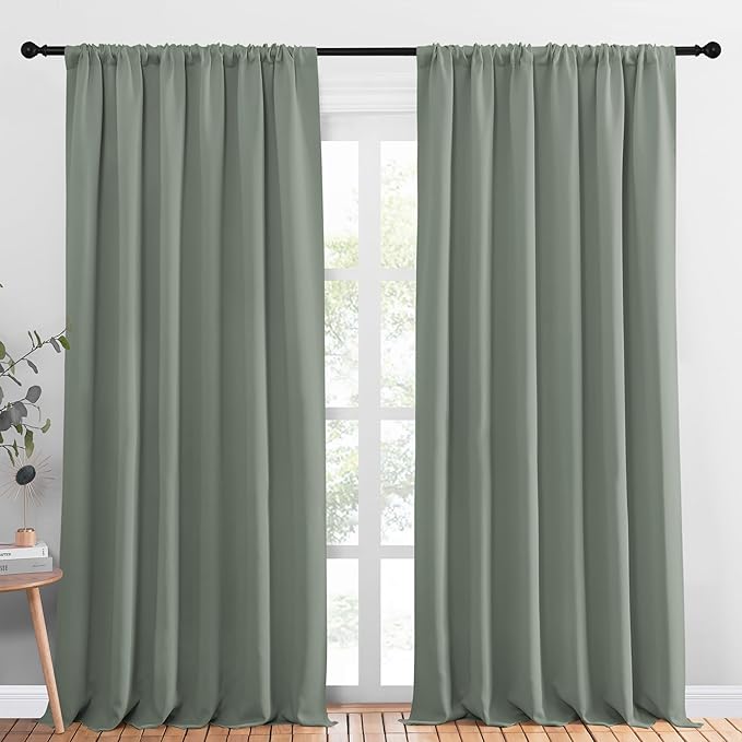 NICETOWN 2 Panels Blackout Curtains, Rod Pocket Thermal Insulated Drapess for Bedroom, Privacy Protection Easy-Care Heavy Duty Curtains for Living Room/Dining Room, W70 x L95 inches, Greyish Green