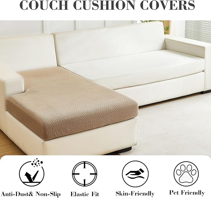 Sofa Covers Couch Covers for Sofa Pet Friendly Couch Cushion Covers Universal Sofa Covers Washable Stretch Slipcovers for Sectional Sofa (Texture Light Coffee,Chaise Cover)