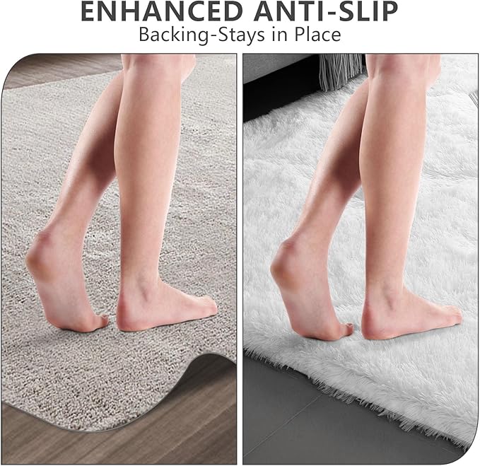Shag Area Rugs for Living Room 8X10 Ultra Soft Fluffy Area Rugs for Bedroom Dorm, Indoor Carpet Nursery Rugs for Kids Girls Room Home Decor,White