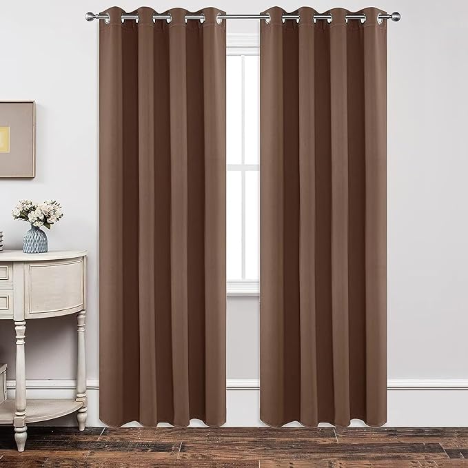 Joydeco Blackout Curtains 84 inches Long 2 Panels Set, Thermal Insulated Long Curtains & Drapes 2 Burg, Room Darkening Grommet Drapes for Bedroom Living Room Windows (W42 x L84 Inch, Brown)
