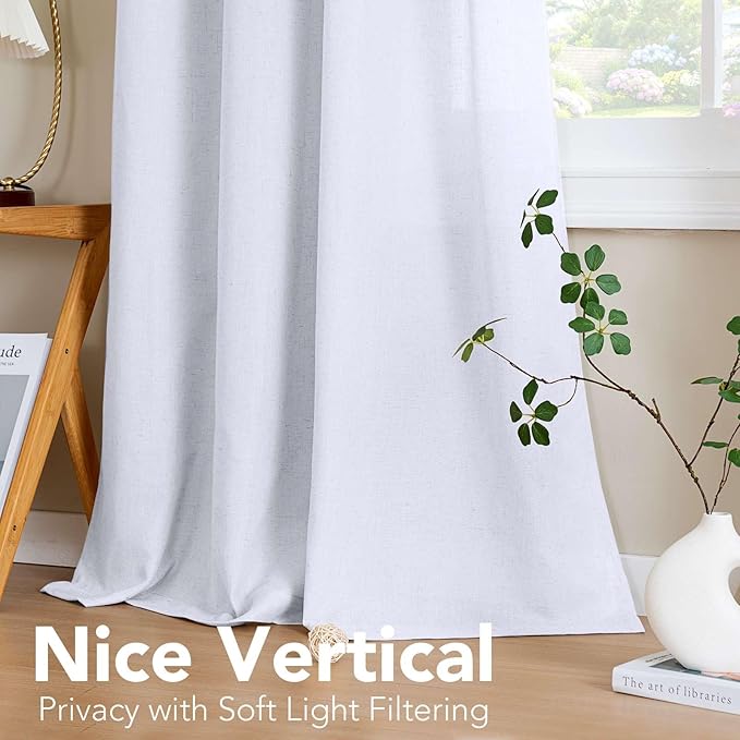 H.VERSAILTEX Elegant Natural Linen Blended Energy Efficient Light Filtering Linen Semi Sheer Textured Curtains/Nickel Grommet Window Treatments Panels/Drapes (Set of 2, Bright White, 52" x 45")