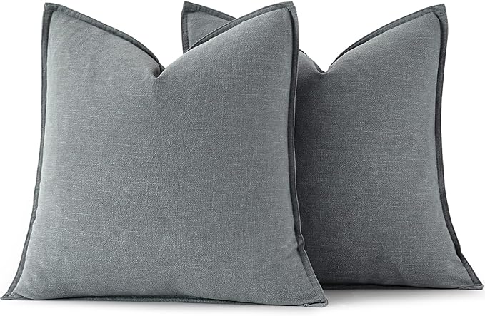 MIULEE Decorative Linen Euro Sham Pillow Covers 26x26 Gray Boho Farmhouse Neutral Couch Throw Pillows for Bed Pack of 2 Accent Modern Pillowcase Sofa Livingroom Home Decor
