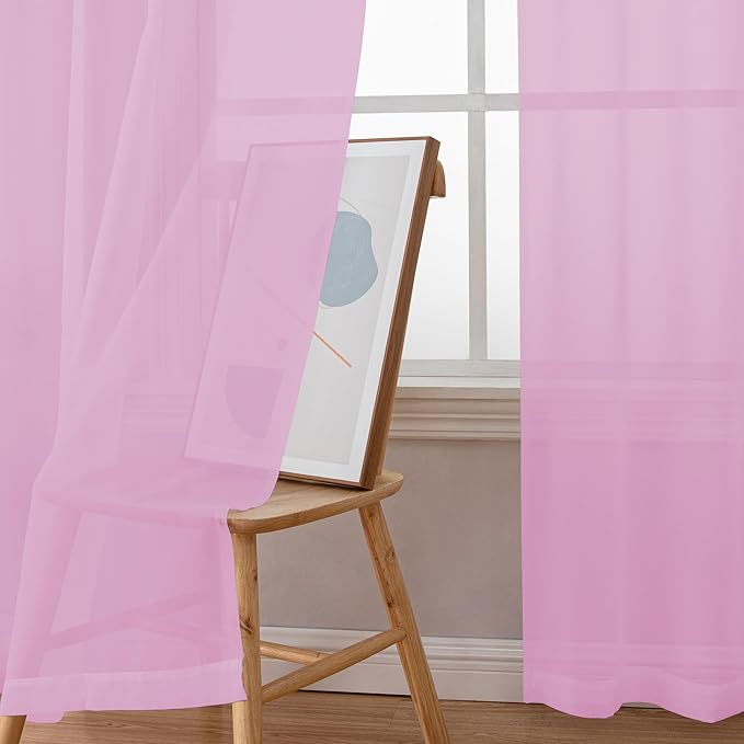 Chyhomenyc Pink Sheer Curtains 96 inches Long 2 Panels, Light Filtering Soft Airy Solid Elegant Voile Window Treatment Drapes for Bedroom Living Room Wedding Party Decor, 42 Wx96 L, 8FT L