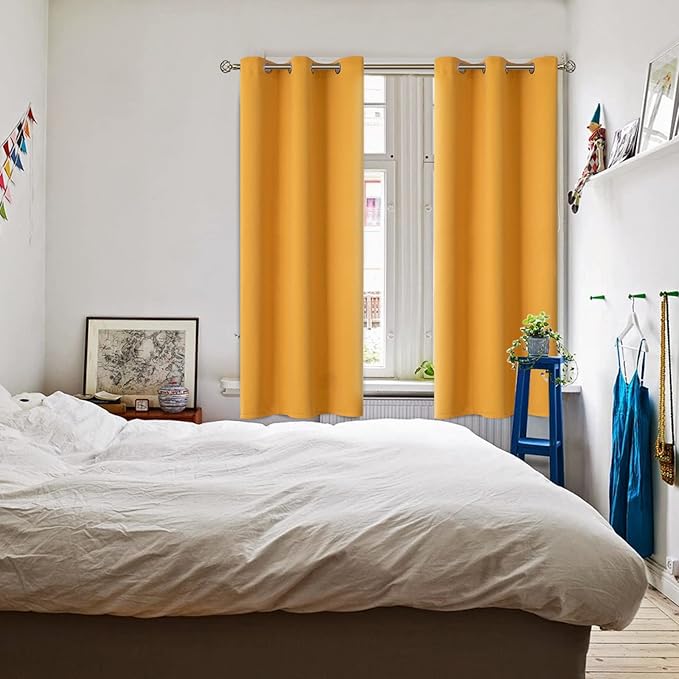 BGment Room Darkening Curtains 63 Inches Long - Grommet Thermal Insulated Drapes Window Treatment Curtains for Bedroom, 2 Panels, 42 x 63 Inch, Mustard Yellow