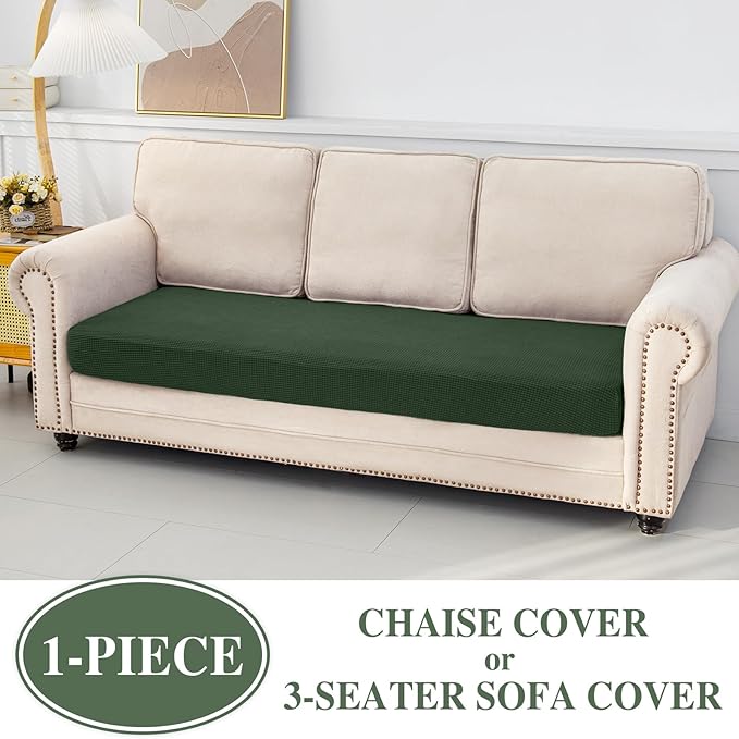 Couch Cushion Cover Chaise Lounge Cover Washable Separate Seat Chaise Couch Cover Stretch Sectional Sofa Slipcover(1 Piece for Chaise or Sofa 3-Seater, Green)
