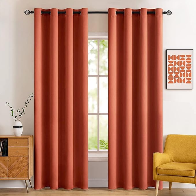 MIULEE 72" Long Room Darkening Curtains Thermal Insulated Rust Terracotta Drapes Window Treatment Set Grommet Top Light Blocking Blackout Curtain for Fall Living Room/Bedroom 2 Panels Burnt Orange