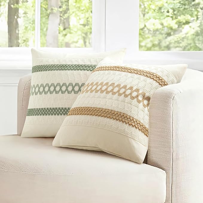 MIULEE Set of 2 Sage Green Boho Decorative Pillow Covers 24x24 Inch Farmhouse Rustic Couch Throw Pillows Modern Summer Cotton Cushion Covers Retro Cute Macrame Woven Spring Decor for Bed Sofa Chair