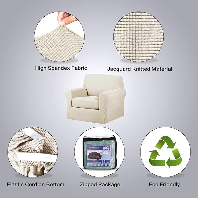 H.VERSAILTEX 2-Pieces Armchair Cover Chair Slipcovers with Arms Furniture Protector Cover Fit Armchair Width Up to 47 Inch, Jacquard Spandex Couch Covers Armchair Slipcover - Island Fossi, Chair
