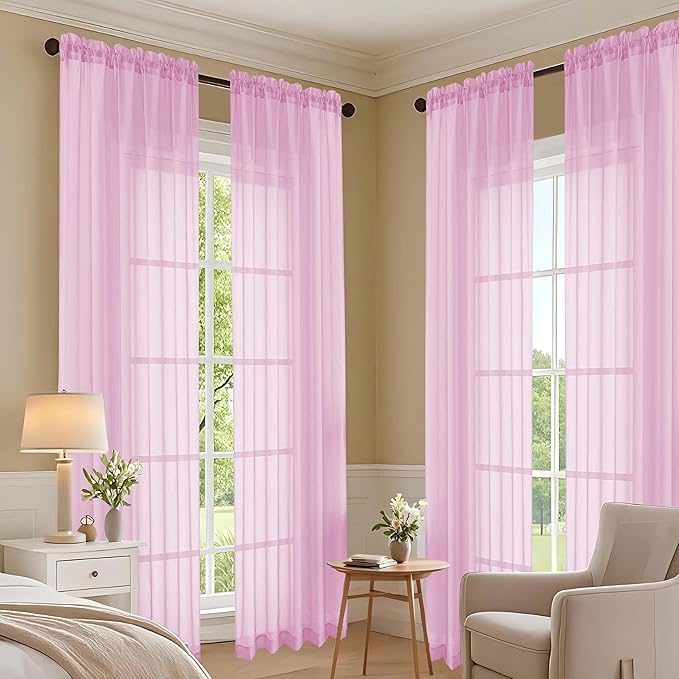 OVZME Light Pink Sheer Curtains 120 Inches Long 2 Panels Set, 59 Inch Extra Wide Soft Airy Lightweight Sheer Curtains for Living Room, Farmhouse Voile Filmy Rod Pocket Drapes, 59Wx120L Inches
