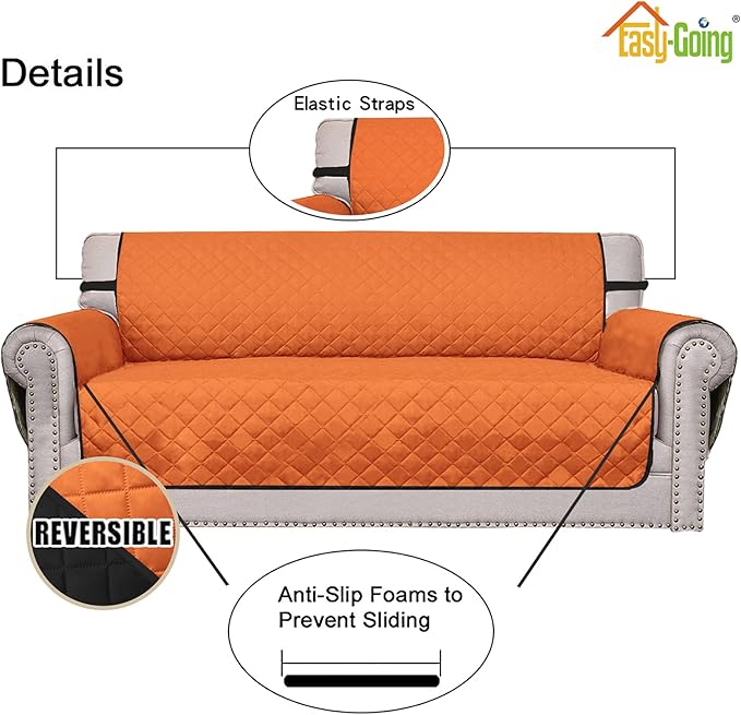 Easy-Going Chair Sofa Slipcover Reversible Sofa Cover Water Resistant Couch Cover Furniture Protector Cover with Elastic Straps for Pets Kids Children Dog Cat (Chair, Orange/Black)