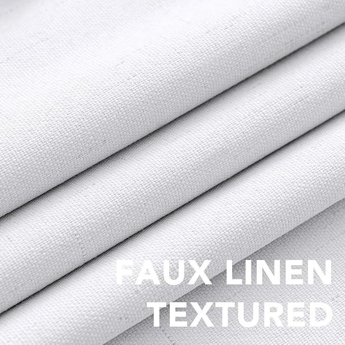 H.VERSAILTEX Linen Curtains 100% Blackout Curtains for Bedroom 102 inch Long Full Light Blocking Nature Linen Blended Window Curtains for Living Room Nickel Grommet (2 Panels, Bright White)