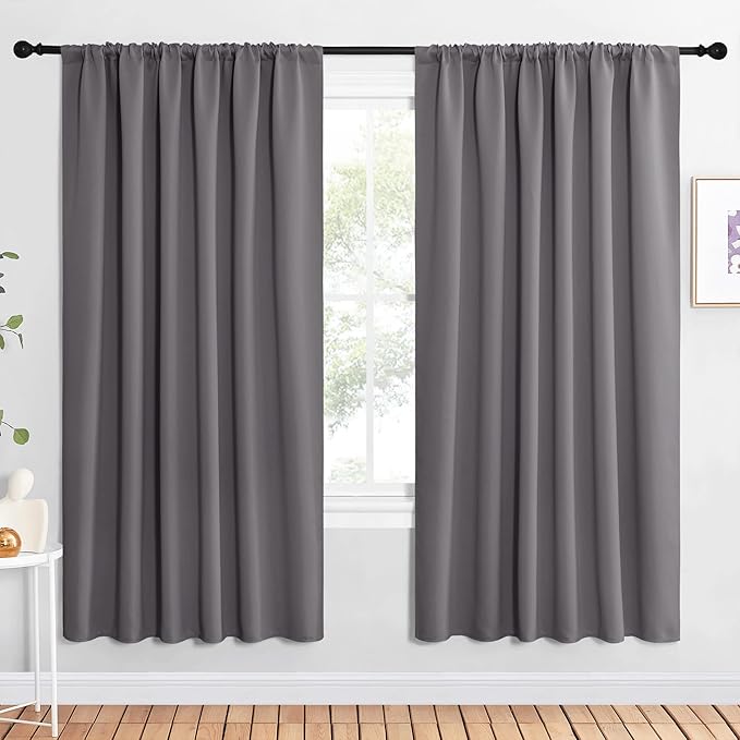 NICETOWN Blackout Curtain Panels for Window - Thermal Insulated Rod Pocket Blackout Drapes/Draperies for Dining Room (2 Panels, W62 x L72 inches, Grey)