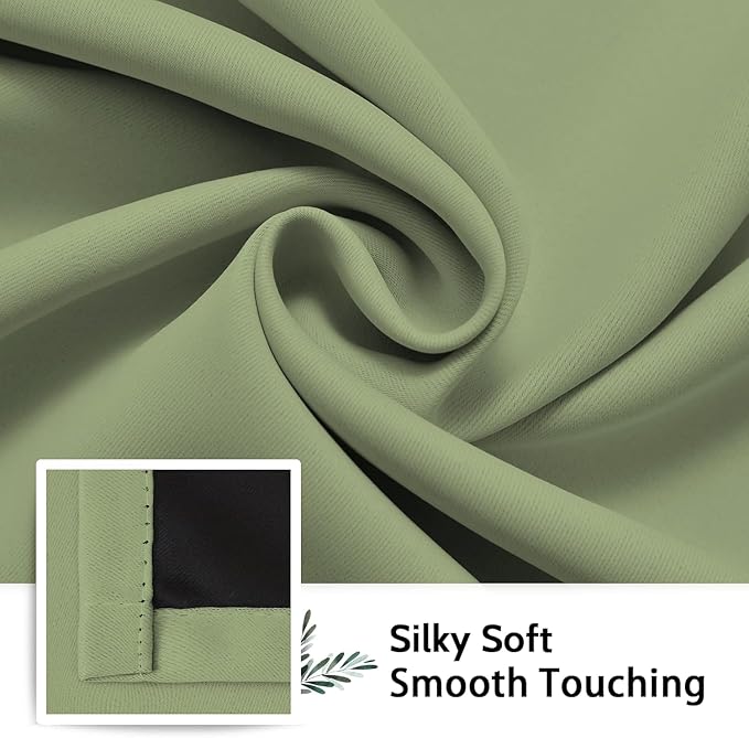 SimpleHome 100% Blackout Curtains for Bedroom,Thermal Insulated Sage Grommet Window Drapes Room Darkening Curtains for Living Room with Black Back,42 x 72 Inch,2 Panels