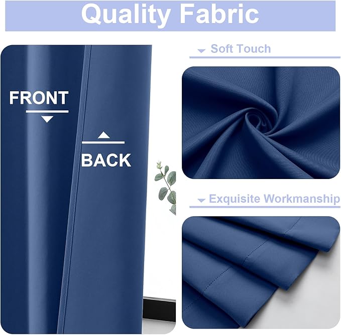 Simplebrand Ava Royal Blue Short Blackout Curtains for Bedroom 45 Inches Long 2 Panels Set, Solid Thermal Insulated, Energy Saving Window Treatment Curtains Blackout Drapes, W40 x L45 Inch, Royal Blue