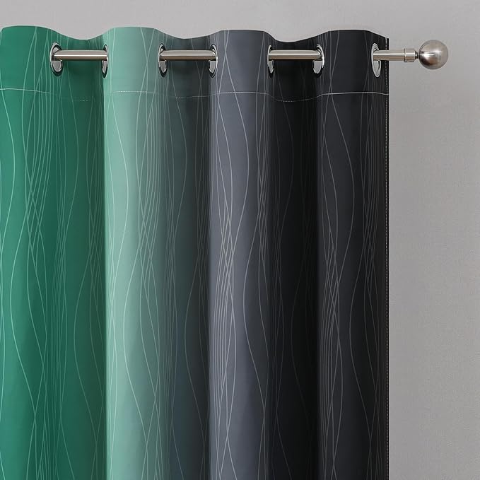 Estelar Textiler Black and Green Ombre Blackout Curtains for Bedroom 102 Inch Long, Thermal Insulated Grommet Complete Room Darkening Gradient Drapes for Living Room, 52Wx102L,2 Panels