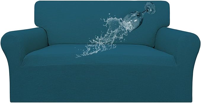 Easy-Going 100% Waterproof Loveseat Couch Cover, Dual Waterproof Sofa Cover, Stretch Jacquard Sofa Slipcover, Leakproof Furniture Protector for Kids, Pets, Dog and Cat (Loveseat, Peacock Blue)
