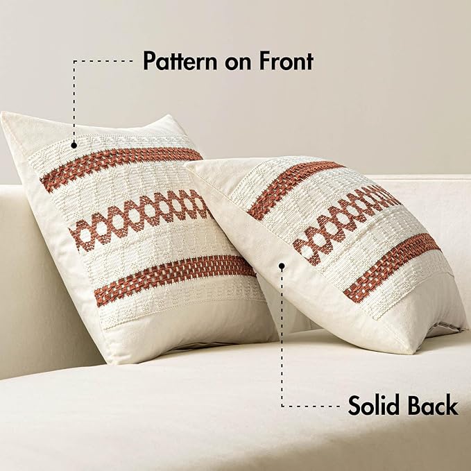 MIULEE Set of 2 Rust Decorative Pillow Covers 20x20 Inch Farmhouse Rustic Boho Couch Throw Pillows Modern Cotton Cushion Covers Retro Cute Macrame Woven Home Decor for Bed Sofa Chair