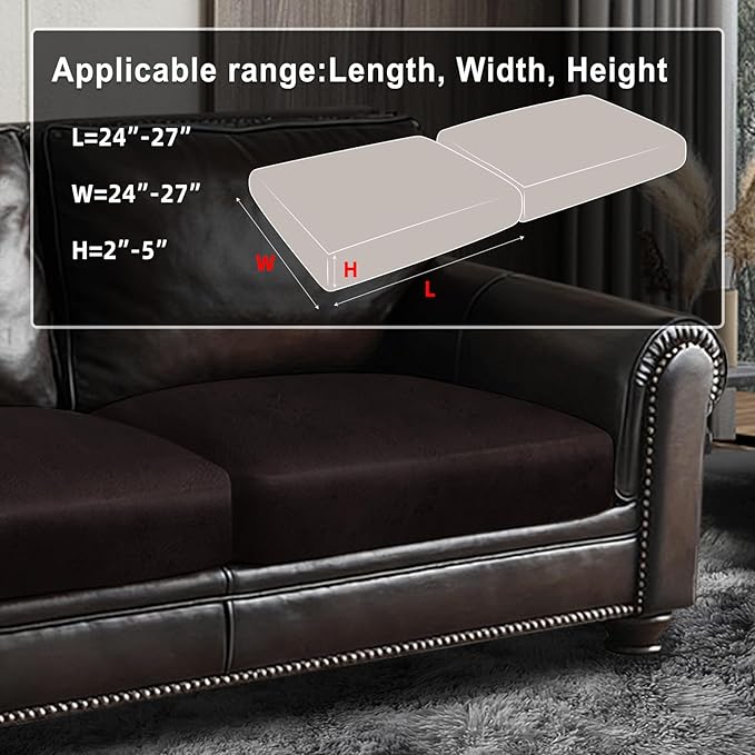 Leather Look Couch Cushion Covers Sofa Seat Slipcovers Sets Couches Furniture Protector for Sectional Armchair Loveseat Pets Kids Stretch Spandex Fabric (2 Cushion Loveseat, Chocolate)