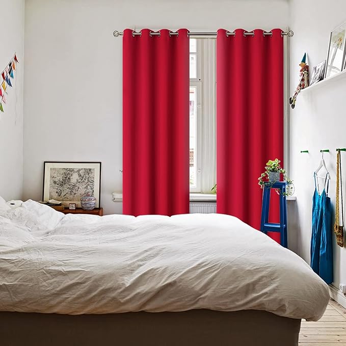 BGment Red Blackout Curtains 72 Inch Length 2 Panels Set, Grommet Thermal Insulated Room Darkening Curtains for Bedroom, Each 46 x 72 Inch
