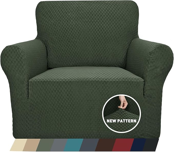 ZNSAYOTX 1 Piece Jacquard Chair Slipcovers for Living Room High Stretch Chair Covers with Arms Anti Slip Pets Friendly Couch Sofa Armchair Cover Furniture Protector (Chair, Army Green)