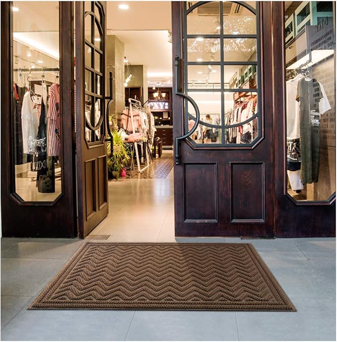 Mibao Front Door Mat, Dirt Trapper Welcome Mat for Outdoor Indoor, Non-Slip Waterproof Doormat, Durable Machine Washable Low Profile Entry Rug for Back Door Outside Patio, 61.5" x 36", Coffee Wave