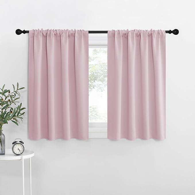 NICETOWN Kitchen Curtains, Baby Pink, 34" x 40", Set of 2, Short Blackout Curtains & Drapes, Thermal Insulated Rod Pocket Window Treatment Draperies for Nursery