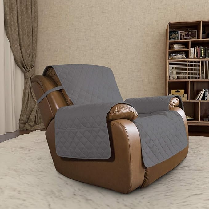 Easy-Going Oversized Recliner Cover Reversible Couch Cover Sofa Cover for Living Room Water Resistant Furniture Protector with Elastic Straps for Pets Dog (Oversized Recliner, Gray/Ivory)