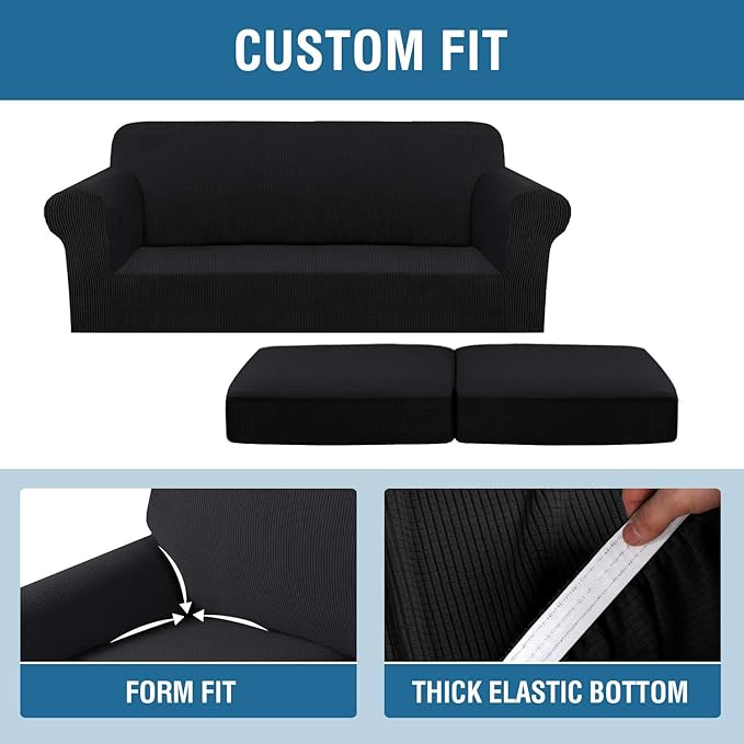 H.VERSAILTEX Stretch Sofa Covers for Cushion Couch Covers for Living Furniture Slipcovers (Base Cover Plus Seat Cushion Covers) Feature Upgraded Thicker Jacquard Fabric