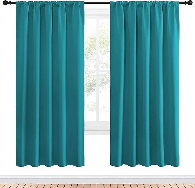 NICETOWN Peacock Blue Blackout Curtains Panels for Window, Thermal Insulated Rod Pocket Blackout Drapes/Draperies for Living Room (2 Panels, W52 x L72 inches)
