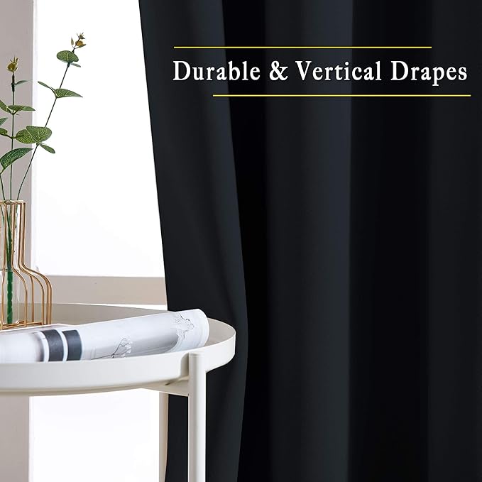 NICETOWN Black Out Curtains 96 inches Long for Living Room, Grommet Thermal Insulated Blackout Window Treatments Room Darkening Drapes for Bedroom, W52 x L96, 2 Panels