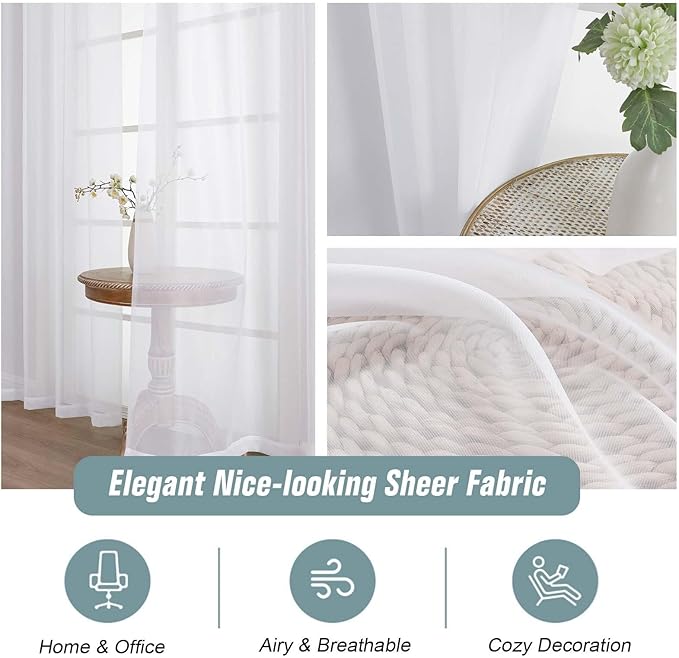 White Sheer Curtains 120 Inches Long 2 Panels, Extra Long Light Filtering Modern Window Curtains for Sliding Glass Door, Rod Pocket Voile Drapes for Living Room Bedroom, 2x42Wx120L Inches