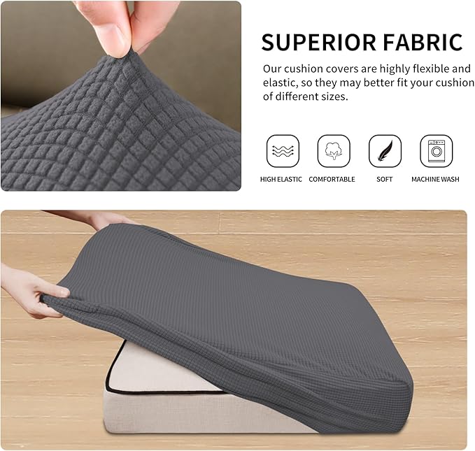 Easy-Going Stretch 3 Pieces Couch Cushion Covers for Sectional Sofa Left/Right L Shape Chaise Lounge Sofa Seat slipcover Anti-Slip Sofa Cover Soft (2 Seater + 1 Chaise, Grey)