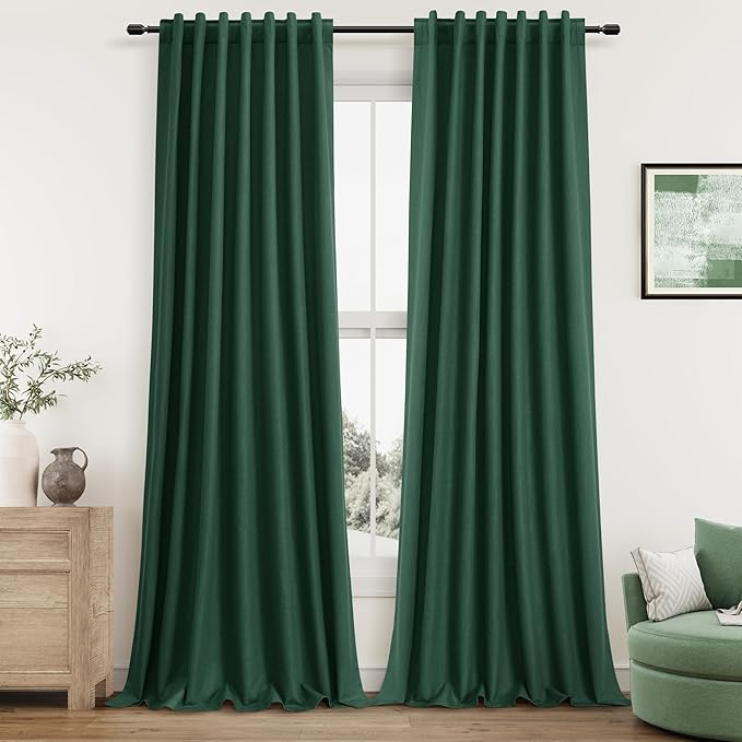 Guken 100% Blackout Curtains 120 Inch Length 2 Panels Set for Living Room Bedroom Back Tab Thermal Insulated Black Out Linen Drapes Room Darkening Window Curtains 52 Inches Width