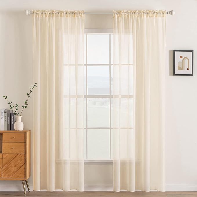 MIULEE 2 Panels Solid Color Sheer Window Curtains Elegant Window Voile Panels/Drapes/Treatment for Bedroom Living Room (54 X 108 Inches Cream Beige)