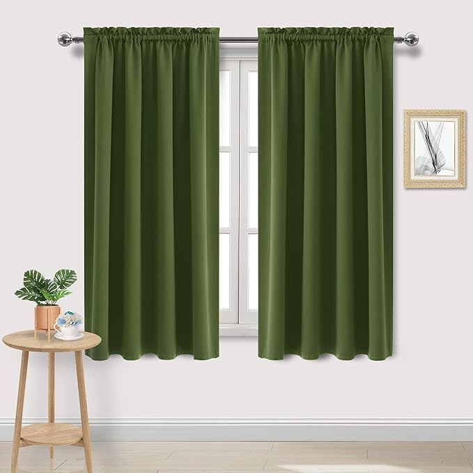 DWCN Olive Green Room Darkening Blackout Curtains - Thermal Insulated Privacy Energy Saving Window Curtain Drapes 42 x 72 inch Length, Set of 2 Bedroom Living Room Curtains