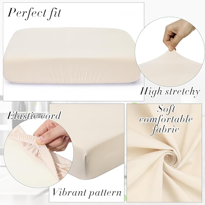 Newwiee Set of 4 Stretch Patio Cushion Covers Sofa Couch Seat Chair Slipcovers Cushion Cover Replacement Furniture Protector for Pets Washable(Beige,Seat Cover,Solid)