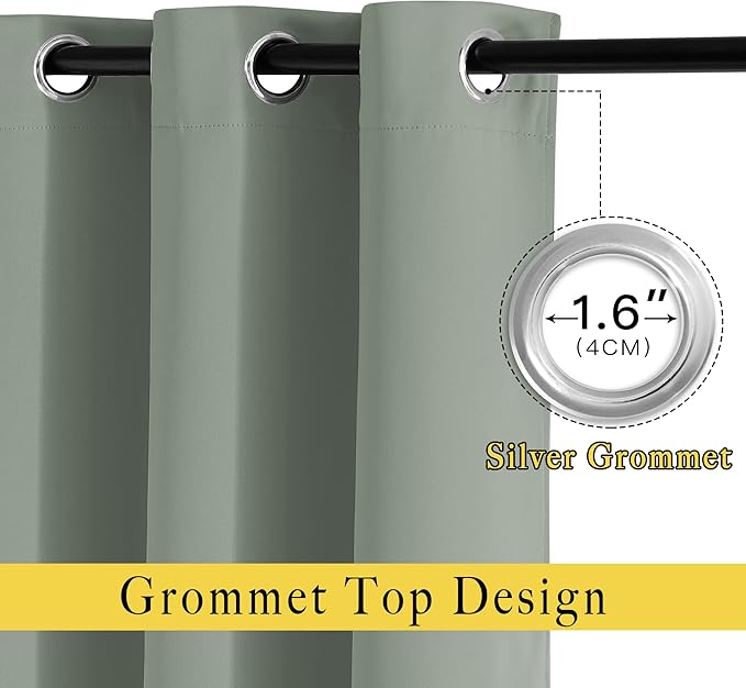 NICETOWN Room Darkening Curtains for Nursery, Grommet Thermal Insulated Light Blocking Window Treatments Sound Reducing for Bedroom, W37 x L72, 2 Panels, Sage Green