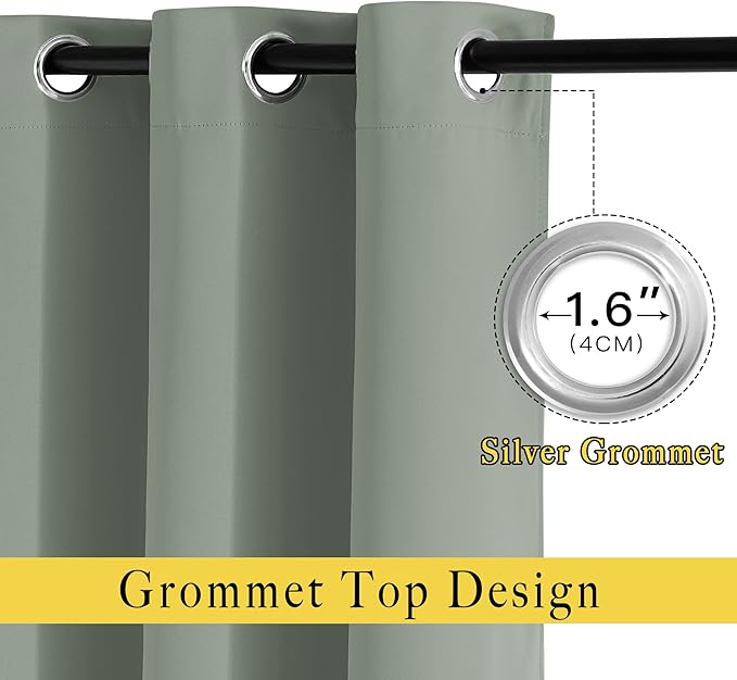 NICETOWN Blackout Sage Green Curtains for Cafe 36 inch Length, Grommet Room Darkening Sound Reducing Solid Window Treatments, W52 x L36, 2 Panels