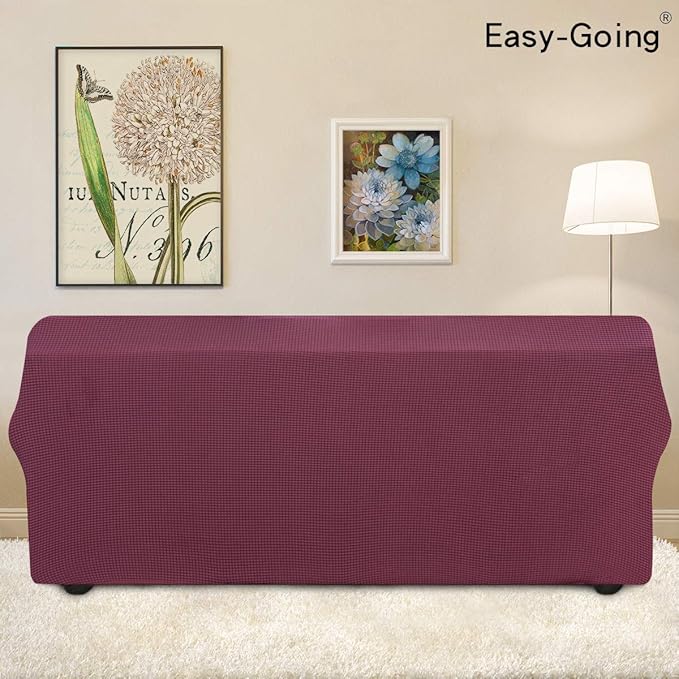 Easy-Going Stretch Sofa Slipcover 1-Piece Sofa Cover Furniture Protector Couch Soft with Elastic Bottom for Kids, Polyester Spandex Jacquard Fabric Small Checks (Sofa, ASH Rose)